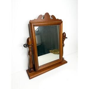 Antique Wooden Victorian Vanity Mirror: Tilting Tabletop Dressing Mirror